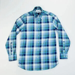 Southern Tide Small Classic Fit Men's Embroidered Pocket Logo Blue Plaid Cotton